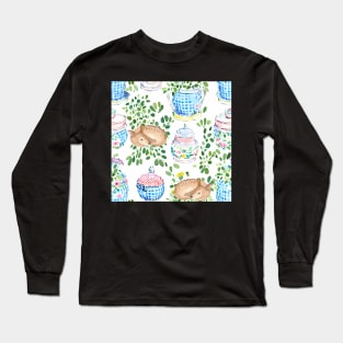 Deer and chinoiserie jars seamless pattern Long Sleeve T-Shirt